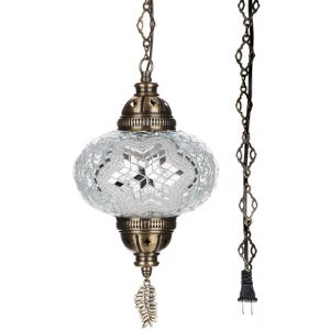 DEMMEX Plafonnier turc marocain en mosa&iuml;que, luminaire suspendu avec cordon de 4,5 m, cha&icirc;ne et prise, lampe &agrave; brancher, sans c&acirc;blage &eacute;lectrique, &agrave; brancher sur une prise murale (DEMMEXUK, neuf)