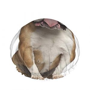 Bonnet de douche bouledogue, bouledogue anglais drôle assis contre des bonnets de bain imperméables à double couche parfaits pour toutes les longueurs et épaisseurs de cheveux (FDIOJDFS, neuf)