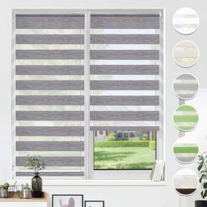 HOMEDEMO Store Enrouleur Jour Nuit sans Perçage, Double Tissu avec Clips, Rideau Occultant pour Fenêtre & Porte, 85 x 150 cm (Largeur du Tissu 81 cm), Lin-Gris (Diagor, neuf)