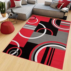 TAPISO Maya Tapis de Salon Chambre Design Moderne Rouge Gris Noir Blanc Géométrique Lignes Cercles Tapis Salon Chambre Salle à Manger Adulte Bureau Oeko-TEX Résistant 220 x 300 cm (TAPISO-FR, neuf)