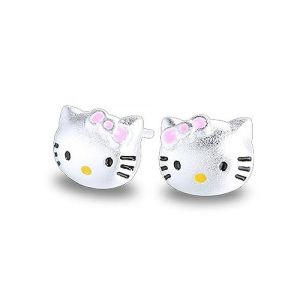 Kaguyo boucles d'oreilles en argent pour femmes, boucles d'oreilles Hello Kitty en argent sterling 925, boucles d'oreilles en zircone chat mignon pour femmes filles enfants (Kitty C) (Kaguyo, neuf)