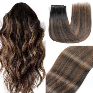 GUDOZO Extension Clip Cheveux Naturel 7pcs 55cm 120g Noir Naturel Mélangé à Du Marron Clip Extension Cheveux Naturel Rajout Cheveux Clip Naturel Clip In Hair Extension(22Inch,1B/1B/6#) (Yuzhoushi Tifuni Fazhipin Youxiangongsi, neuf)
