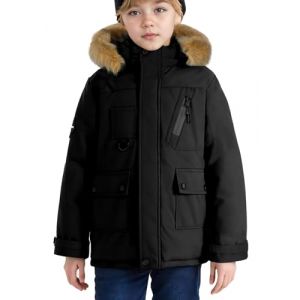 SEAUR Manteaux Enfant Gar&ccedil;on Parka d'hiver Automne Doudoune Chaud Veste Outdoor avec Capuche Noir 13-14 ans (MANDIGLO, neuf)