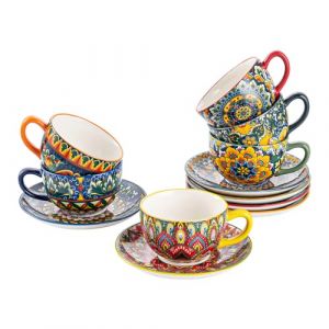 Henten Home Service &agrave; Caf&eacute; Expresso en C&eacute;ramique pour 6 Personnes, Ensemble de Tasse et Soucoupe, Tasses &agrave; Caf&eacute; Porcelaine R&eacute;sistante pour Expresso, Cappuccino (HentenHome, neuf)