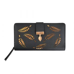 Portefeuilles et Porte-Cartes Femme Grand Format, Portefeuille &agrave; Boutons-Pression en Forme de Feuille, Porte Chequier Monnaie Femme Cuir Wallet, Portafoglio Donna, 11 Emplacements de Cartes (Noir) (xingyulong, neuf)