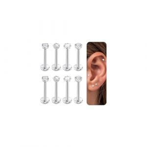 YADOCA 8 Pi&egrave;ces Labret Piercing Nez Studs pour Femmes Hommes 16G Acier Inoxydable Monroe Piercing Cartilage Tragus Avant Helix Boucles d'oreilles Piercing Bijoux Piercing Nez 6mm 8mm 10mm (HZ TOP, neuf)