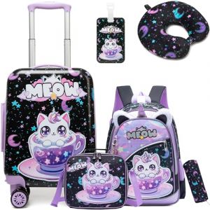 HTgroce Valise Enfant, Bagage &agrave; Main pour Enfants Filles, Cabine Enfant Chat, Valise Cabine Easyjet Roulette avec 4 Roues (Lldaily EUR, neuf)