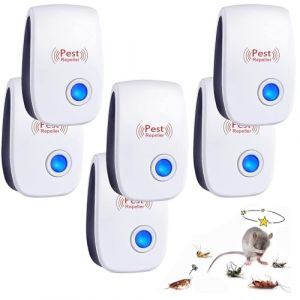 Ultrason Souris et Rats, 6 Pack R&eacute;pulsif Ultrason Anti-Rongeurs Insectes, Int&eacute;rieur Ultrason Anti Moustique pour Anti Souris, Rongeur, Araign&eacute;e, Cafard, Moustique (Chan lian, neuf)
