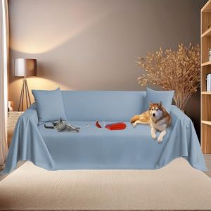 Byour3 - Housse de Canap&eacute; 3 4 2 Places Super IMPERM&Eacute;ABLE Animaux Sauve Sofa Coton Anti-Taches Prot&egrave;ge Canap&eacute; Anti Poils Chat Chien Enfants Toile R&eacute;sistant Facile &agrave; Nettoyer (Bleu Clair, 1 Place) (Visione srlx, neuf)