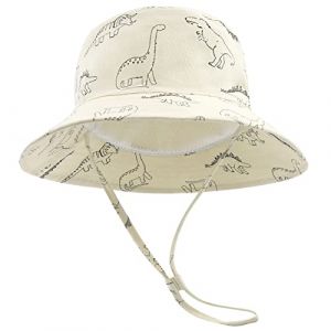 SEYUFN Bob Chapeau de Soleil Bébé Garçon Chapeau de Seau à Bord Large Bébé Fille Chapeau de Coton Réglable UV Protection Chapeau d'été pour Enfants (2-4 Ans, Beige Dinosaure) (JDSEU, neuf)