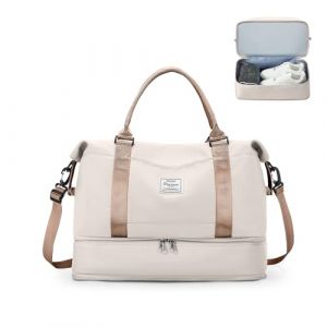 SEAFEW Sac de Voyage 40x20x25 pour Ryanair, Sac de Bagage à Main Léger, Sac de Sport de Gym avec Compartiment à Chaussures, Imperméable  Sac de Week-End Sac d'Hôpital,F10-Marron Beige Clair (WONHOX, neuf)