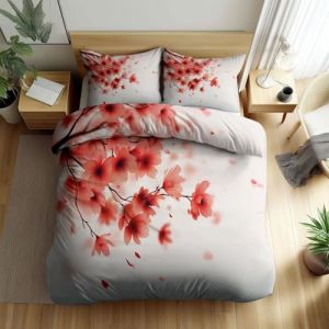 Housse de Couette Style japonais Ukiyo-E 140 x 200 cm Fleurs de cerisier japonais Parure de lit 2 Personne en Respirante avec Fermeture &Eacute;clair Sets de Housse Couette avec 2 Taie d'oreiller 65 x 65 (CozyHome Shop, neuf)