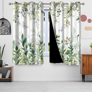 Uiiooazy Rideaux Occultant Eucalyptus, Rideaux Occultant Motif Feuilles Bleu et Vert Fleur Rose Rideau Thermiques Isolants Anti Chaleur Rideau à Oeillets pour Chambre Salon, 2 Panneaux, 140Lx225ccm (dongguibinjingpinxiaodianpu, neuf)