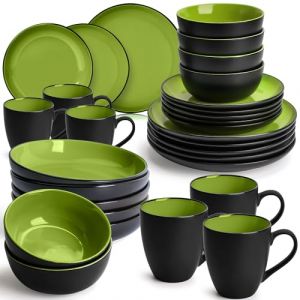 MIAMIO &ndash; Service de Table 30 Pi&egrave;ces, pour 6 Personnes/Vaisselle en Gr&egrave;s &ndash; Comprend des Assiettes, Bols et Tasses &ndash; Compatible Micro-ondes & Lave-vaisselle &ndash; Collection Le Papillon (Vert) (Blochergroup FR, neuf)