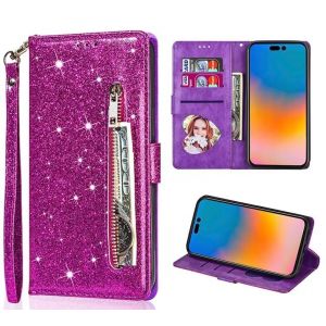FERLAN Coque pour Samsung Galaxy S8, Flip Case &Eacute;tui Paillette Glitter Bling Portefeuille en Cuir Housse avec avec Fentes de Cartes Fonction Support, Fermeture Magn&eacute;tique- Violet (BiBoDan, neuf)