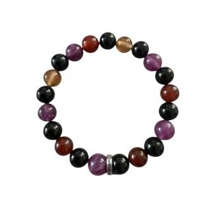 Bracelet Larme d&rsquo;ombre - Aide &agrave; une &Acirc;me apais&eacute;e - Soutien &eacute;nerg&eacute;tique dans la tristesse et la perte - L&eacute;pidolite, l'Arme d'apache, le Jais, l'Onyx &ndash; Bijou &eacute;nerg&eacute;tique spirituel et protecteur (16 cm) (VLAN, neuf)
