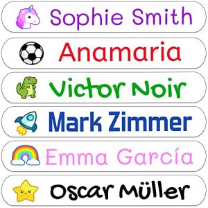 50 Étiquettes prénom personnalisées pour enfants. Autocollants pour marquer école, crèche, livres, jouets, tupperware. Étiquettes imperméables 6x1 cm (Haberdashery Online, neuf)