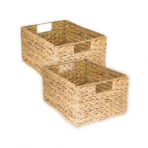 HMF panier de rangement, panier pliable tress&eacute; en jacinthe d'eau jonc de mer | set de 2 pi&egrave;ces | taille L | 36 x 28 x 20 cm (hmf_shop, neuf)