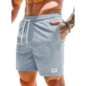Short Homme Coton en Velours Côtelé Bermuda Cargo Homme Casual Running Jogging Fitness Short avec Poches (Gris Clair,XL) (FPFEU, neuf)