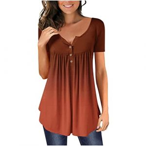 Chic Et &Eacute;l&eacute;gant Chemisier Femme Manches 3/4,T Shirt Imprim&eacute; Fleurs avec Pliss&eacute;,Tee Shirt Col en V Blouse De Boheme Hauts avec Boutons,D&eacute;contract&eacute;e Tunique &Eacute;t&eacute; Plage Travail Tunique Tops (Wyongtao❖, neuf)