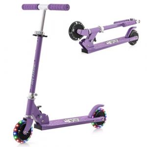 GYMAX Trottinette Enfants 3 Ans+, Hauteur R&eacute;glable 70-75-80CM, avec Roues Lumineuses &agrave; LED et Frein Arri&eacute;re, Design Pliable (Violet) (GYMAX EU, neuf)