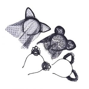 FOMIYES 4 Pièces Bandeau Oreilles De Chat Bandeau Bandana Bandeau Voile Déguisement Oreilles De Chat Couvre-chef Oreille De Chat Bandeau D'oreille De Chat D'halloween Dentelle Black (Family&Personal, neuf)