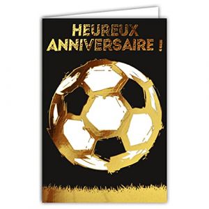 69-7022 Carte Double Anniversaire - Foot ballon avec Dorure - Format 12 x 17,5 cm - Meilleurs V&oelig;ux - Enveloppe Blanche - Message Original - Fabriqu&eacute;e en France Championnat d'Europe (A.F.W., neuf)