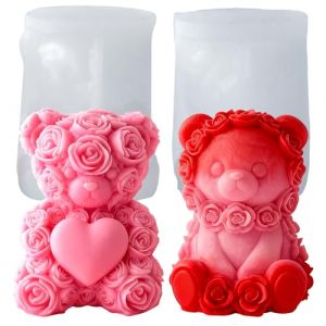 Moule de Bougie,Moule Silicone Ourson Savon Bougie,bougies &agrave; faire maison Ourson pour la Bougies parfum&eacute;es, cadeaux de No&euml;l,cadeaux de Saint-Valentin,Artisanat en R&eacute;sine cadeaux d'anniversaire(S+S) (JDH Silicone FR, neuf)