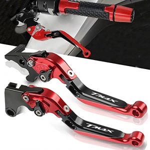 QJY-Motor Part-Store Adjustable Moto Leviers d'embrayage de Frein CNC pour Y.amaha Tmax 530 500 2008-2016 Tmax 530 SX DX 2017 2018 2019 TMAX 560 2020 (Rouge/Noir) (QJY-Motor Part-Store, neuf)