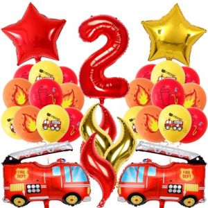 D&eacute;coration d'anniversaire de pompier 21 pi&egrave;ces - Camion de pompier - Ballon - Pour enfant gar&ccedil;on de 2 ans (ZHANGYUMEI LIMITED, neuf)