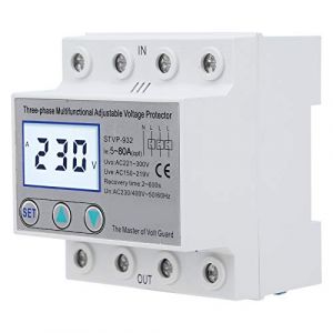 STVP 932 &ndash; Stabilisateur de Tension triphas&eacute;, Protecteur de Tension R&eacute;glable, Relais de Protection de Tension &agrave; R&eacute;initialisation Automatique avec &eacute;cran LCD (63A) (Ninyier, neuf)