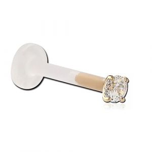 Inoki - Micro labret Bioflex Cristal 2.5mm griff&eacute; plaqu&eacute; or 18k - Tige 1.2 mm, Long. int. 5 mm, &Eacute;l&eacute;m. 2.5 mm (INOKI PIERCING, neuf)