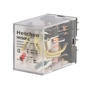 Heschen HH54P-L-220VAC - Relais de puissance à usage général 4PDT avec bobine 3 A 220 V AC/24 V DC, 14 bornes et voyant LED (Heschen, neuf)
