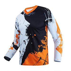 Maillot de cyclisme pour enfant - Maillot de v&eacute;lo de montagne pour gar&ccedil;ons et filles - &Eacute;l&eacute;ment de course - Maillots de sports motoris&eacute;s, Orange, 8 ans (yidingdian, neuf)