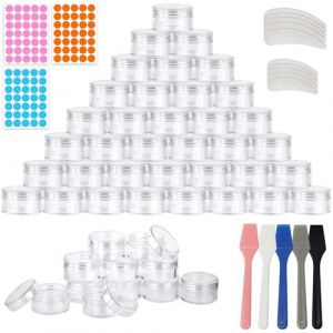 TTYSHIP® 100 Pièces Pot Cosmétique Vide, 3ml Pot Cosmétiques Transparent avec Spatule et Autocollants, Pot D'échantillon en Plastique pour Lotion, Crème (TTYSHIP, neuf)