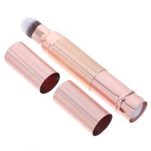 MERRYHAPY Pinceau de Maquillage Double Extr&eacute;mit&eacute; R&eacute;tractable Brosse et Fond de Teint Outil Cosm&eacute;tique Portable Dor&eacute; (Tanomi, neuf)
