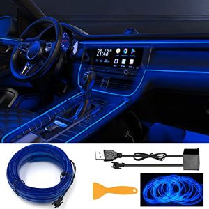 EL Wire Bande Lumineuse LED pour intérieur de Voiture, Fil néon USB avec Bord de Couture de 6 mm, 500,4 cm, Fil électroluminescent (EL), kit d'éclairage d'ambiance pour décoration (Bleu) (YEKUYEKU, neuf)