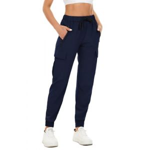 FANGJIN Femme Taille Haute Cargo Été Bande Élastique Jogging Yoga Pants Grande Taille Carotte Multipoche Chino Séchage Rapide Pantalon Bleu Marine L (FANGJINDOU, neuf)