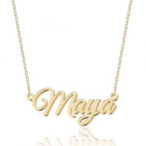 UMAGICBOX Collier Prénom Personnalisé Maya - Pendentif en Or Gravé sur Mesure en Acier Inoxydable pour Femmes - Cadeau Unique pour Anniversaires,Diplômes et la Saint-Valentin - Bijou Personnalisable (joellejewelrydesign, neuf)