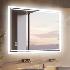 LUVODI Miroir Salle Bain LED Mural: 90x70 cm Miroir Connecté Rectangulaire Miroir Intelligent avec Interrupteur Tactile Miroir Salle de Bain Lumineux Anti Buée Horizontal/Vertical pour Lavabo IP 65 (Luvodi, neuf)