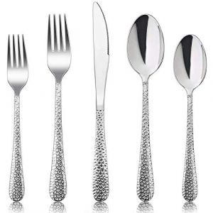 HaWare Ménagère 60 pièces en acier inoxydable pour 12 personnes avec couteau fourchette, cuillère, poignée marteau moderne pour la famille, les fêtes, les hôtels, les restaurants, poli et passe au (HaWare-FR, neuf)