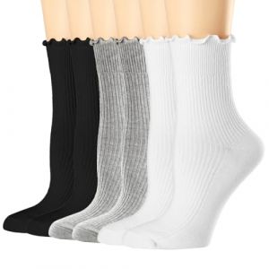 EOYVAIL Chaussettes mi-mollets pour femmes,3 paires de chaussettes courtes en dentelle pour femmes, chaussettes en coton tricot&eacute; (ZHONGFU  STORE, neuf)