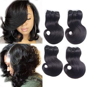 Tissage bresilien en lot cheveux humain Ondulé (10 10 10 10 pouces) meches bresilienne Body wave Tissage cheveux naturels brésilien Ondulé Cheveux humain naturelles 50g/pc(Total 200g) (RuiBeiSai, neuf)