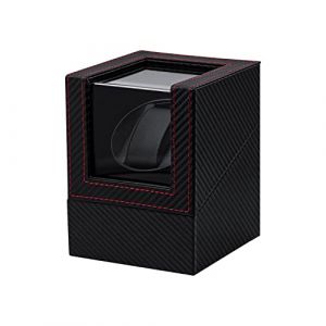 Mcbazel Remontoir de Montre pour Montres Automatiques,Boîte De Remontoir De Montre Unique Boîtier De Montre en Cuir PU en Fibre De Carbone avec Prise UE - Noir Rouge (TransChased, neuf)