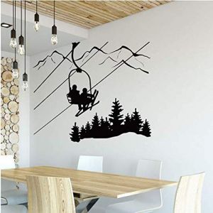 Ski Sticker Salon Salon Ski Ski Chaise Montagne Ascenseur Pin Arbre Autocollant Sports D'Hiver Vinyle Stickers Muraux Décoration 50X42Cm (BITAOKKKJ, neuf)