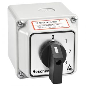 Heschen Sélecteur de came rotatif universel, LW28-20/0123.3D, 660V 20A, 4 positions, 3 phases, 12 bornes, CE, avec interrupteur principal dans la boîte extérieure LW28-20/4 (Heschen, neuf)