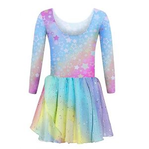 trudge Vêtements de Ballet pour Filles Robe de Ballet Enfants Manches Longues en Coton Justaucorps de Ballet Costume de Danse Robe de Danse Body avec Jupe Tutu Arc-en-Ciel 150 (Arshiner Store, neuf)