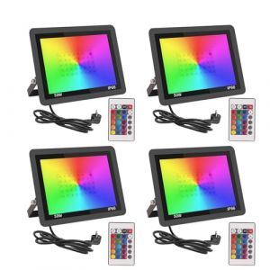 Fosingut RGB Projecteur LED Extérieur 50W,Spot LED Couleur avec Télécommande,16 Couleurs 4 Modes Dimmable Éclairage Extérieur Murale,Étanche IP66 Luminaire Jardin pour Cour,Terrasse,Noël,Fêtes DJ-4pcs (Teyinuo Lighting, neuf)