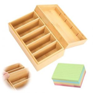 A7 Bo&icirc;te &agrave; Fiches Bois, 22x12,6x9cm Bo&icirc;te &agrave; Fiche Wood avec Couvercle, Box &agrave; D'&eacute;tude Carte Bois avec 4 S&eacute;parateurs Amovibles et 400 pi&egrave;ces Fiche D'index, pour Maison, Bureau(Inclut Fiches D'index) (CAAGGMM, neuf)