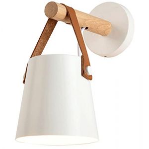 E27 Moderne Applique Murale Métal Style En Fer Forgé Bois Ceinture Applique Murale Creative Nordique Eclairage Suspension Luminaire (Blanc) (WanLianInc, neuf)